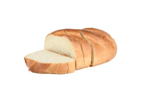 Fresh bread sliced on a white background. Stock Photos