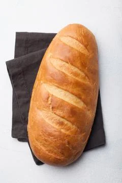 Fresh bread on stone table. Top view Stock Photos