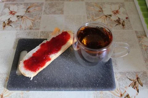 Fresh Bread with Sweet Jam Spread Stock Photos