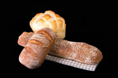 Fresh Bread On Table Cloth Stock Photos
