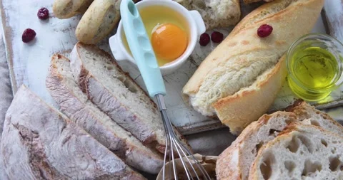 Fresh bread. Top view, rotation Stock Footage 132637494