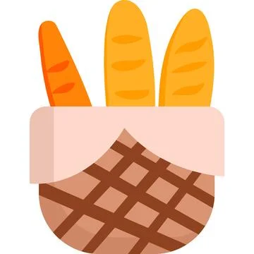 Fresh bread in wicker basket vector bakery icon isolated on white イラスト素材