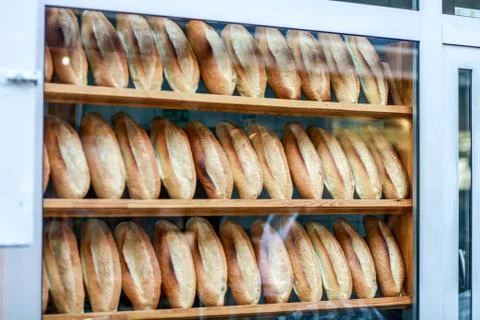 Fresh bread in the window Stock Photos