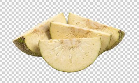 Fresh breadfruit slices arranged in stack isolated on grid background 스톡 사진