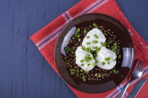 Fresh breakfast of boiled eggs is on the table Stock Photos