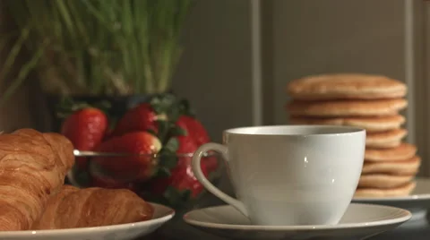 Fresh Breakfast Coffee Being Poured In Kitchen 4K Stock Footage 62458337