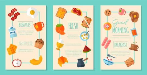 Fresh breakfast concept set of posters or banners vector illustration. Healthy イラスト素材