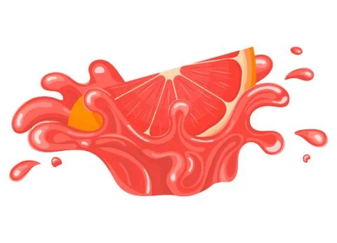 Fresh bright cut slice grapefruit juice splash burst isolated on white backgr Stock Illustration