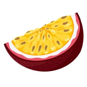 Fresh bright exotic cut slice passion fruit isolated on white background. Sum Stock Illustration
