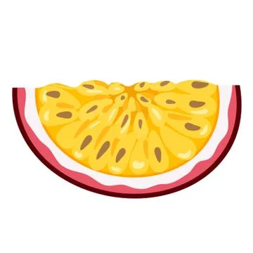 Fresh bright exotic cut slice passion fruit isolated on white background. Sum Stock Illustration