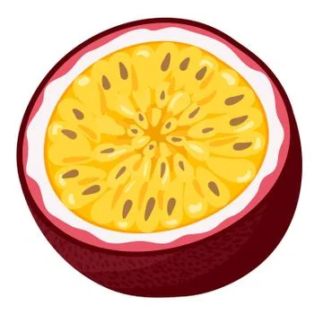 Fresh bright exotic half cut passion fruit isolated on white background. Summ Stock Illustration