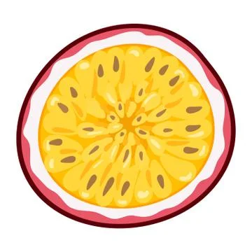 Fresh bright exotic half cut passion fruit isolated on white background. Summ Stock Illustration