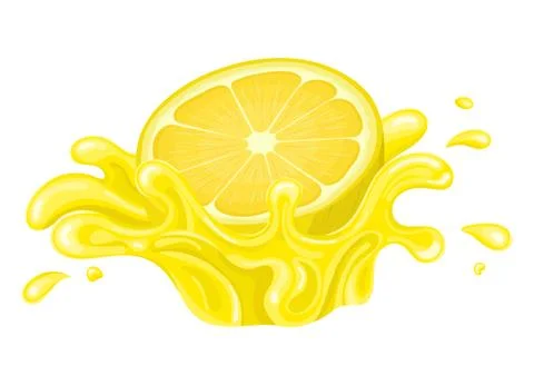 Fresh bright half cut lemon juice splash burst isolated on white background.  Stock Illustration
