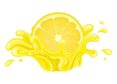Fresh bright half cut lemon juice splash burst isolated on white background.  Stock Illustration
