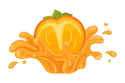 Fresh bright half cut persimmon juice splash burst isolated on white backgrou Stock Illustration