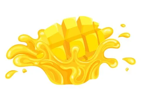 Fresh bright mango juice splash burst isolated on white background. Summer fr Stock Illustration