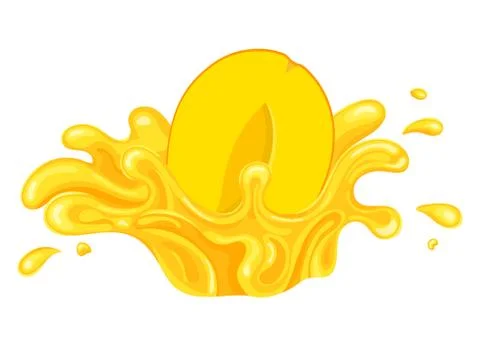 Fresh bright mango juice splash burst isolated on white background. Summer fr Stock Illustration