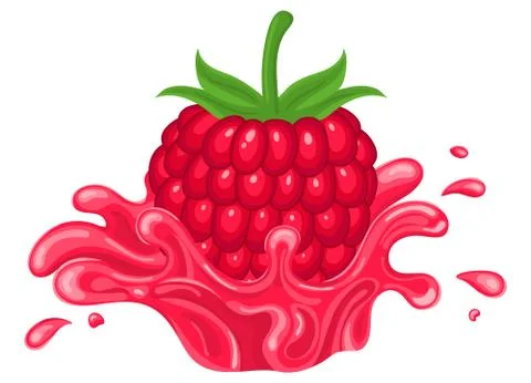 Fresh bright raspberry juice splash burst isolated on white background. Summe Stock Illustration