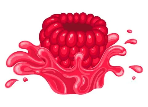 Fresh bright raspberry juice splash burst isolated on white background. Summe Stock Illustration