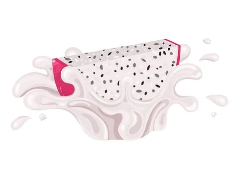 Fresh bright red cut slice pitaya juice splash burst isolated on white backgr Stock Illustration