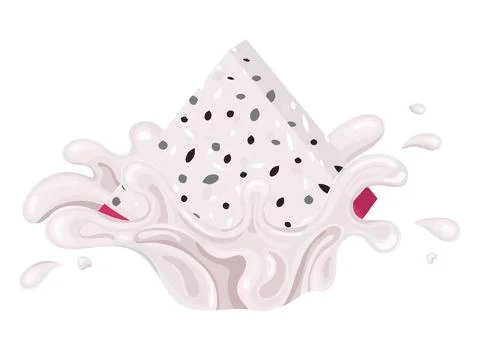 Fresh bright red cut slice pitaya juice splash burst isolated on white backgr Stock Illustration