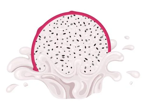 Fresh bright red cut slice pitaya juice splash burst isolated on white backgr Stock Illustration