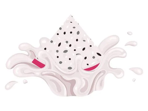 Fresh bright red cut slice pitaya juice splash burst isolated on white backgr Stock Illustration
