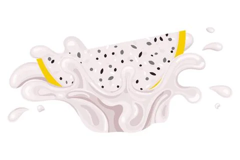 Fresh bright yellow cut slice pitaya juice splash burst isolated on white bac Stock Illustration