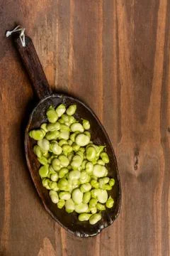 Fresh broad beans in Flat lay. Stock Photos