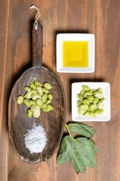 Fresh broad beans in Flat lay. Stock Photos