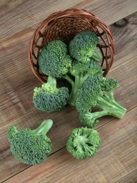 Fresh broccoli in a basket Stock Photos