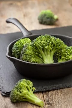 Fresh broccoli in  pan Stock Photos