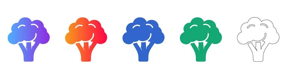 Fresh Broccoli Vegetable Icon Set Stock Illustration