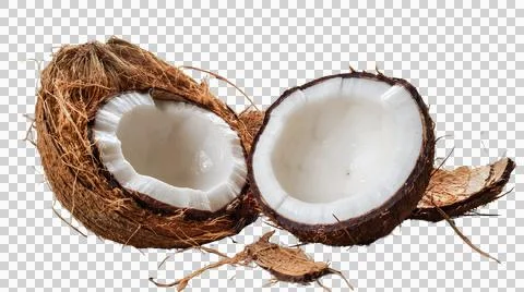 Fresh brown coconut broken in half showing white meat Stock Illustration
