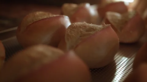 Fresh buns and bread out of the oven Stock Footage 99401572