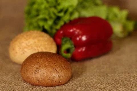 Fresh buns and vegetables Stock Photos