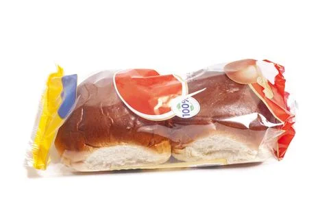 Fresh buns in a package isolated on white background Stock Photos