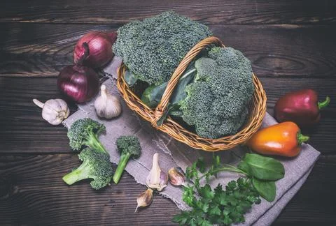 Fresh cabbage broccoli in a basket Stock Photos