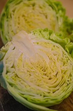 Fresh cabbage cut in half Stock Photos