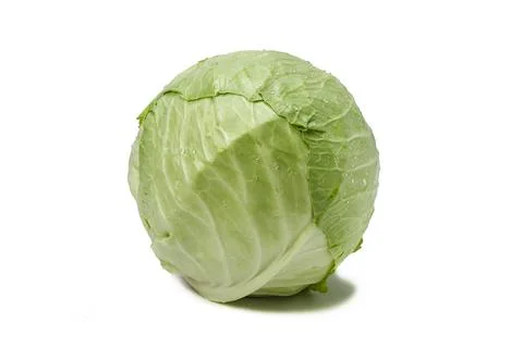 Fresh cabbage head on white isolated background. Photo of food. Stock Photos
