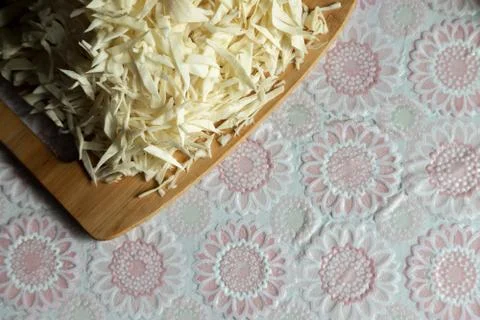 Fresh cabbage. Shredded. Cabbage on the table. Cabbage close up. 스톡 사진