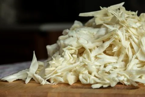 Fresh cabbage. Shredded. Cabbage on the table. Cabbage close up. 스톡 사진