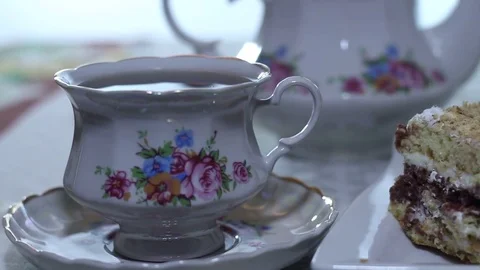 Fresh Cakes and Tea Stock Footage 73511233