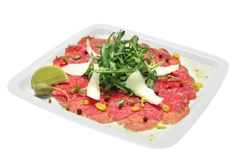 Fresh carpaccio on white background Stock Photos