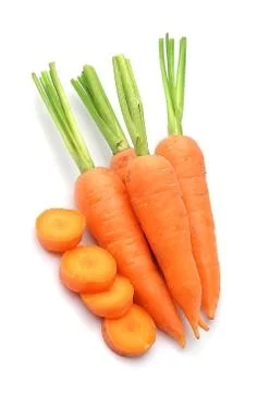 Fresh carrots isolated on white backgrounds. Stock Photos