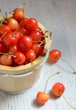 Fresh cherries in a bucket Free Stock Photos