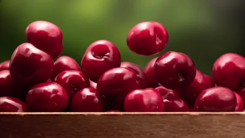 Fresh cherries falling in slow motion Stock Footage 156786964