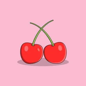 Fresh Cherries in Flat Illustration Stock Illustration