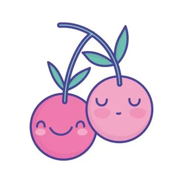 Fresh cherries fruit cartoon food cute flat style icon Stock Illustration