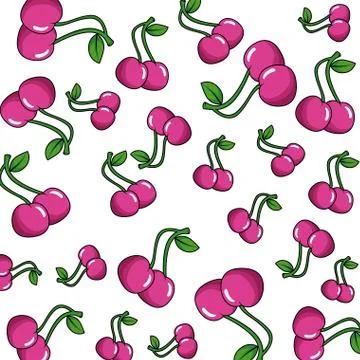 Fresh cherries fruit pattern Stock Illustration